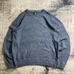 00s エディバウアー コットン ニット セーター ブルー オールド 短丈 無地