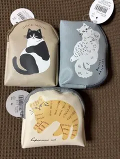 新品未使用　セリア　猫　ポーチ 3点セット　コインケース小物入れのサムネイル