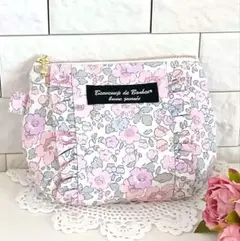 ハンドメイド　フリルころんミニポーチ　ベッツィ　ピンク　オックス　リバティ