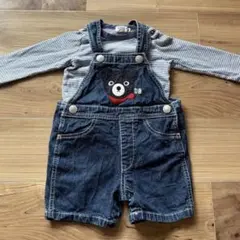 DOUBLE B デニムオーバーオール 長袖シャツ70-80cm