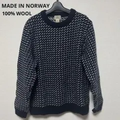 【美品　ノルウェー製】L.L.BEAN バーズアイ　ニット　ネイビー　Lサイズ