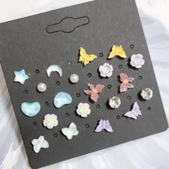 【K72】コンパクトピアス10ペアセット☆バタフライ＆フラワー