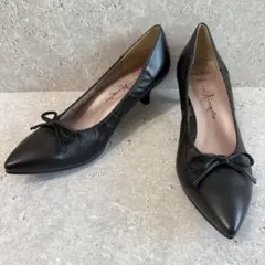 美品 銀座かねまつ AQUA BELL リボンパンプス 晴雨兼用 22.5cm