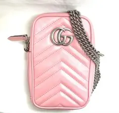 GUCCI グッチ GGマーモント ピンク 巾着 ショルダーバッグ チェーン