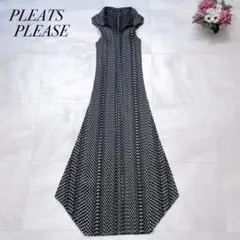 極美品✨希少 プリーツプリーズ シャツワンピース 二重襟 マキシ丈 変形 XL