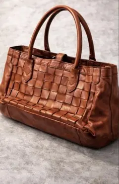 CAL 編み込みレザー トートバッグ ブラウン 大容量