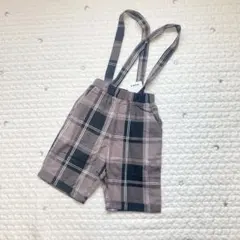 新品 ペアマノン チェック パンツ 110 サスペンダー ハーフパンツ 半ズボン