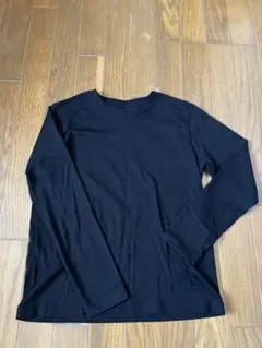 天竺編みクルーネック長袖Ｔシャツ　ブラック