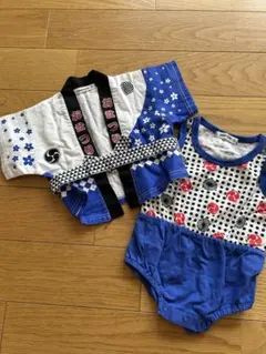 ベビー甚平　ロンパース　はっぴのセット 70cm 青色 男の子