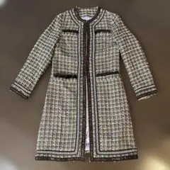 ツイード　マルチカラー　ロングコート　ファー　レトロ　ヴィンテージ