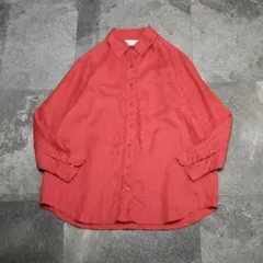 古着 ホールデザイン リネンシャツ 長袖シャツ シャツ デザインシャツ レッド