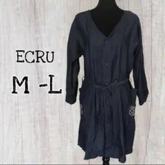 ECRU デニムシャツ ワンピース 刺繍ポケット M-Lサイズ/USED美品