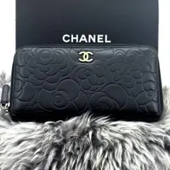 【極美品✨】シャネル カメリア 型押し ラウンドジップ ファスナー 財布