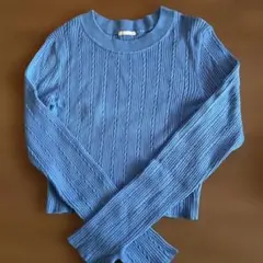 GU 青いリブ編み長袖ニット Mサイズ