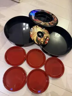 未使用 二段重 25cm 取り皿5枚付 重箱 寿司桶 おせち オードブル