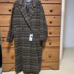 新品MOUSSYブラウン系チェック柄ロングコート