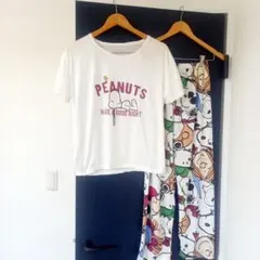 スヌーピールームウェアパジャマTシャツ&パンツセットアップレディースM~L新品