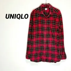 4809U ユニクロ フランネルチェックシャツ M レッド 長袖 ネルシャツ
