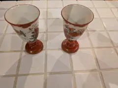 大昔の花柄の陶器製グラス 2個セット