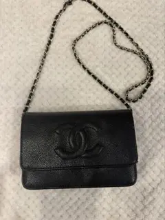 CHANEL ノベルティ チェーンウォレット キャビアスキン ブラックのサムネイル