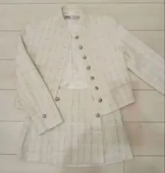 新品　春服　ZARA　スカート　セットアップ　ノーカラージャケット　ホワイト