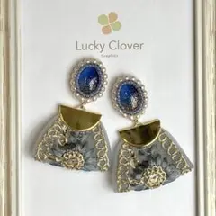 ∞インド刺繍リボンとビーズ刺繍∞タッセル≡銀河ブルー≡イヤリングorピアス