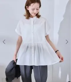 【新品タグ付】ロペピクニック フレンチペプラムシャツ オフホワイト 38