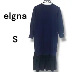 elgna 長袖ニットワンピース 36 S 小さめ　紺　黒　ネイビー　古着　秋冬