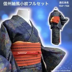 マ　正絹 紬　信州紬風　小紋　フルセット　状態良好　マ2A