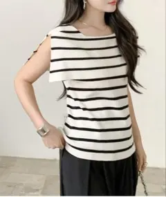 ケープデザイン　サマーニット　トップス　ボーダー