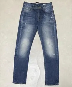 Bershka Canot Fit ダークブルー デニム ボタンフライ 赤耳