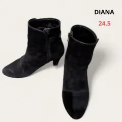 DIANA ダイアナ　スエード ブラックブーツ ジッパー付き　ヒール付　ブラック