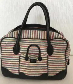 値下げマルチカラー手織￼￼可愛い￼ストライプデザイン ハンドバッグポストンバック