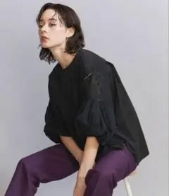 BY カットワーク バルーンスリーブカットソー -ウォッシャブル- ブラウス