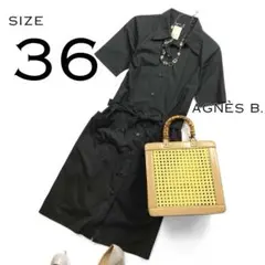 Agnes B.アニエスベー日本製コットンウエストリボン半袖シャツワンピースS黒