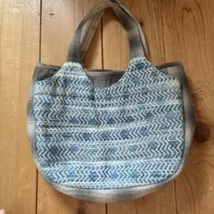 青 ベージュ ストライプ トートバッグ ハンドメイド