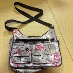 レスポートサック　花柄ショルダーバッグ グレーとピンク