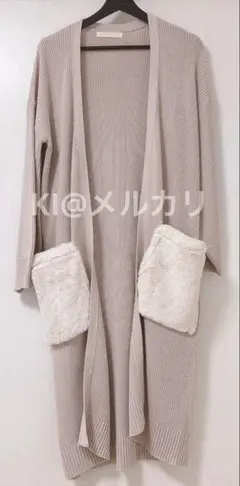 ARЯOW ロングニット ファーポケット カーディガン ピンクのサムネイル