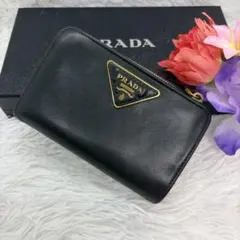 美品✨ プラダ　二つ折り財布 L字ファスナー 三角ロゴ　レザー　サフィアーノ　黒