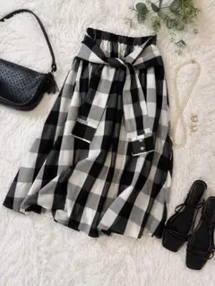 美品✨バックナンバー シャツ巻き風 チェック柄ロングスカート Fのサムネイル
