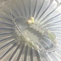 ビーズストラップ ビーズキーホルダー 韓国56 白 リボンハート