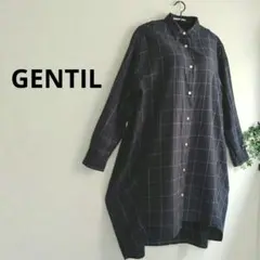 【ジャンティ】チェック柄　長袖　裾切替　ゆったり　シャツワンピース　 羽織り