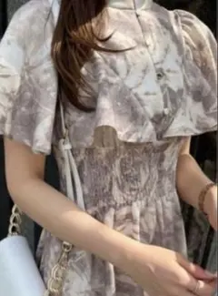 美品　rienda リエンダ フレアSLVペイントフラワー ワンピース ロング丈