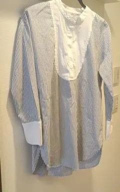 【美品】ZARA バンドカラーストライプ 長袖シャツ