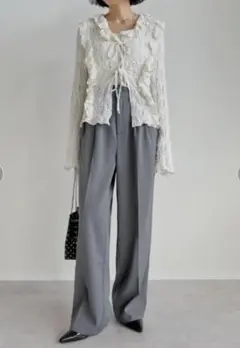 Re:EDIT ダブルタックカラーワイドパンツ Mサイズ グレー
