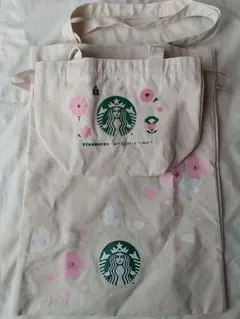 スターバックス 花柄トートバッグ、ミニバッグのセット