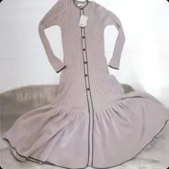【新品タグ付・替えボタン付】&.NOSTALGIA 配色リブニットワンピース M