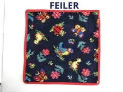 【フェイラー】B品　ハイジ　ハンカチ　ネイビー×レッド　良柄