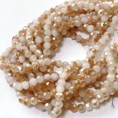 小*梅様 bn095/ガラスビーズ◇多面カット　ベージュ系　5連