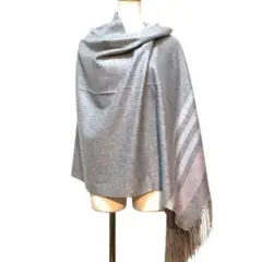 ラスト1枚大幅値下70㎝×200超大判100%カシミヤストールマフラー新品ボーダ